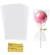 Yotelab Cake Pop Bags, 3x5 Inches Clear Cellophane Lollipop Bags With Twist Ties,100 Pcs