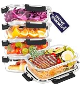 HOTEC 35OZ Glass Food Storage Container, Airtight Glass Lunch Fruit Containers with Lids - Microw...