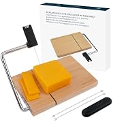 KITCHENDAO Replaceable Wire Cheese Slicer with Board, Tightness Adjustable Cheese Slicer, Beech W...