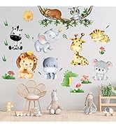 Amimagen Jungle Baby Animals Wall Stickers - Elephant Lion Tiger Giraffe Wall Decals - Nursery Ki...