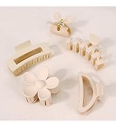 Ahoney 5 Pack Big Hair Clips for Thick Hair Neutral Matte Hair Claw Clips 3.4-4.3 Inch Jaw Clips ...