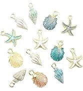 Tustao 13 Pcs Starfish Conch Sea Shell Pendants Mixed Random DIY Charms Sea Necklace Pendant for ...