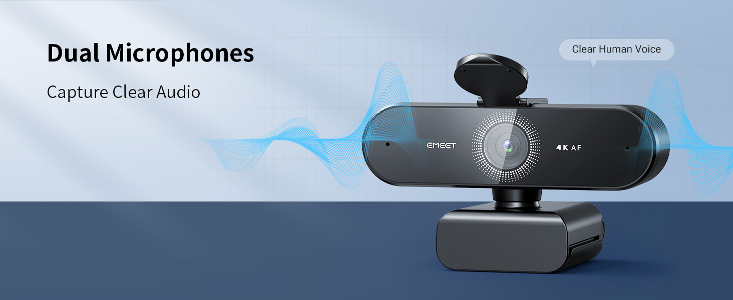 Dual built-in microphones for Clear Human Voice Webcam 4K EMEET NOVA