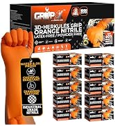 GRIPXX Herkules Grip Heavy Duty 8Mil Orange Nitrile Gloves,3D Raised Diamond Texture-Latex & Powd...