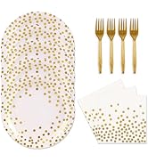 48PCS White and Gold Plates and Napkins Party Supplies, Gold Dot Disposable Party Paper Plates an...