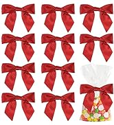 AIMUDI Red Satin Ribbon Twist Tie Bows for Treat Bags 4.5" Pre-Tied Red Bows for Christmas Tree R...