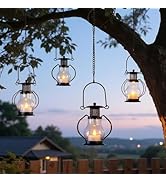 Solar Hanging Lanterns Outdoor Waterproof, Vintage Mini Metal Lantern with Flickering Solar Power...