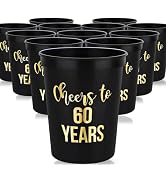 Cheers to 60 Years Birthday Decorations, 60th Birthday Cup, Set of 12, 16oz 60 Birthday Cups - Gr...
