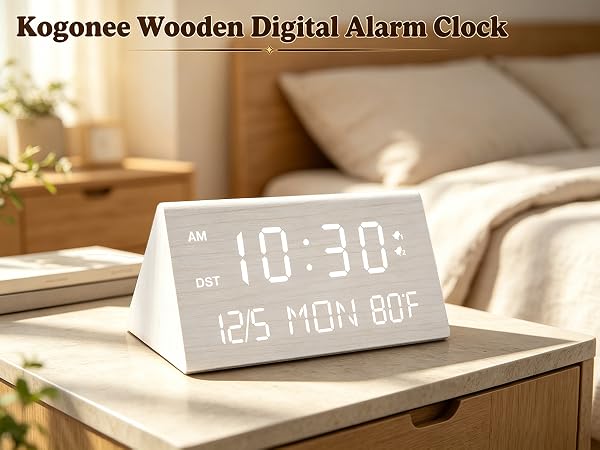 Kogonee Wooden Digital Alarm Clock
