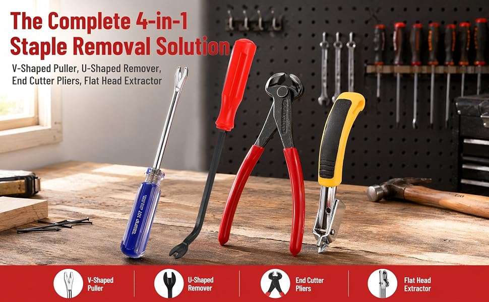 Carpet Staple Remover Tools, Heavy Duty Staple Puller with End Cutting Plier