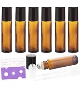 ZIZEMOJA 6Pcs 10ml Essential Oil Roller Bottles, with Stainless Steel Roller Balls, 10ml Amber Gl...