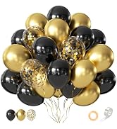 CVPARTYON Black and Gold Balloons, 55 Pcs 12 Inch Metallic Gold Balloons Black Balloon Gold Confe...