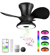 Smart Wifi Flush Mount Ceiling Fan With Lights,Bluetooth Ceiling Fan with Speaker and Remote/APP/...
