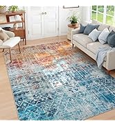 Abstract Washable Rug for Living Room Bedroom,Large Boho Bedroom Rug 6x9,Teal Orange Dining Room ...