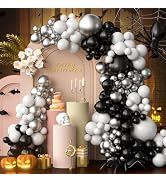 OuMuaMua Halloween Balloon Garland Arch Kit, 116Pcs Black White Metallic Chrome Silver Balloons D...