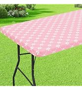 misaya Rectangle Vinyl Table Cloth, Elastic Fitted Tablecloth with Flannel Backing, Waterproof Pl...