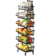 MURRI&MURRDI Fruit Vegetable Storage Baskets with Wheels, 6 Tier Stackable Wire Storage Baskets w...
