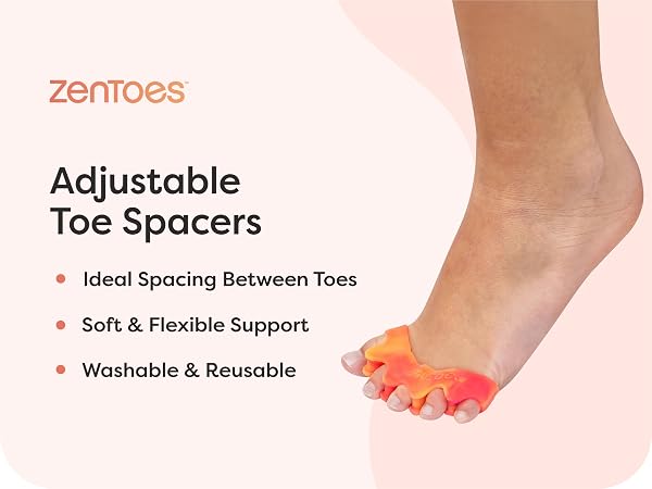 zentoes adjustable toe spacers ideal spacing between toes soft & flexible support washable reusable