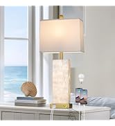 luxeflow 28" Coastal Table Lamps for Living Room, Bedside Lamps with Night Light, USB A+C Ports, ...