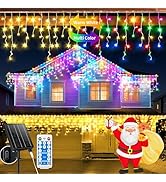 Solar Icicle Lights for Outside 66+16Ft 660LED Christmas Lights Outdoor Decorations Dual Color Ch...