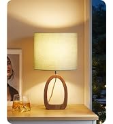 GOEBLESON Green Table Lamp, 14.2" Small Bedside Lamp with Green Linen Lampshade & Dark Wood Base,...