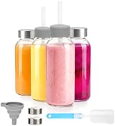 Zukro Glass Water Bottles with Lids 12 oz, Reusable Clear Juice Bottles With Stainless Steel Airt...