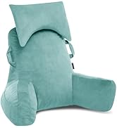 Unisakey Portable Reading Pillows with Headrest for Bed Sitting Up(Lake Blue Oeko-Tex), Velvet Ba...