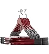 Solid Natural Wooden Coat Hangers, 10 Pack Heavy Duty Smooth Finish Suit Hangers with Non-Slip Pa...