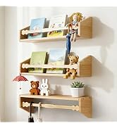 comfoyar Nursery Floating Book Shelves for Wall Set of 3, 15.7 Inch Solid Pine Natural Wood Hangi...