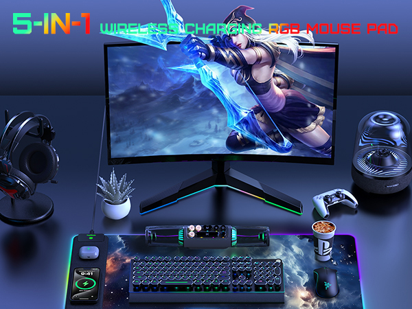 5-in-1 wireless charging rgb mouse pad
