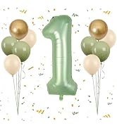40 Inch Sage Green Number 1 Balloon, Olive Green 1st Birthday Balloons, Retro Sand White Avocado ...
