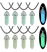 TXIN 10 Pcs Glow in the Dark Crystal Pendant Necklace, Luminous Hexagonal Moonstone Necklace, Flu...