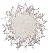 Raedan Natural Linen Doily 15 inches Round Neutral Earth Tones Beige Lace Coffee Table Topper Dre...