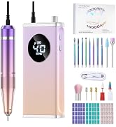 HOMEASY Electric Nail Drill, 40000RPM Professional E-Filer Rechargeable with 15 Drill Bits, Porta...