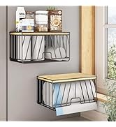 2-Pack Magnetic Trash Bag Dispensers with Bamboo Lids – Stackable, Wall-Mountable Storage Bins fo...