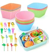 80PCS Silicone Lunch Box Dividers Kit, Reusable Silicone Cupcake Liners Muffin Cups, Fun Lunchbox...