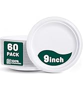 DaYammi 100% Compostable Paper Plates 9 Inch, 60-Pack Heavy Duty Paper Plates Bulk,Biodegradable ...