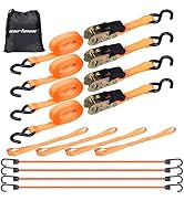 Cartman 1" x 15' Ratchet Tie Down up to 1500lbs 4pk in Carry Bag, with 18" Soft Loop Tie-Down Str...