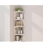 FRAWENLECO 5-Tier Corner Shelf Wall Mount, Screw-Mounted Floating Bookshelf with Enhanced Support...