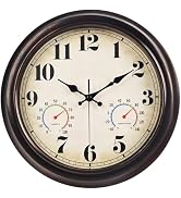 JENLYSTIME 13 Inch Dark Brown Vintage Waterproof Indoor/Outdoor Wall Clock with Thermometer & Hyg...