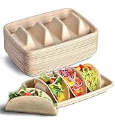 Kzeirm 24PCS Disposable Taco Holders for Party, Premium Paper Taco Plates with Dividers, Fiesta T...