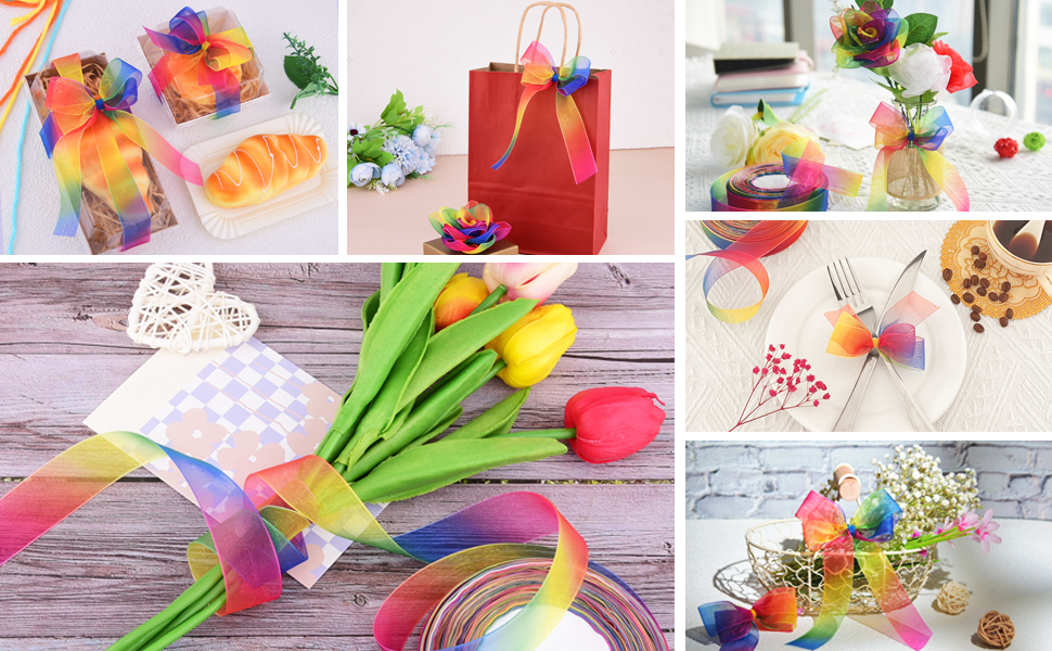 a roll rianbow colorful gift wrapping ribbon