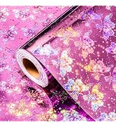 Burymento Pink Butterfly Wrapping Paper Roll, Metallic Holographic Butterfly Gift Wrap for Birthd...