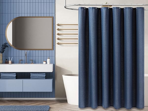 navy blue shower curtain