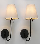 JIMUBEAM Swan Neck Wall Sconces Fixtures with Linen Fabric Shade Set of 2 | 2-Pack, Matte Black C...
