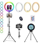 13" RGB Selfie Ring Light with Stand 76" Tall & 2 Phone Holders, Tablet Holder, Sunset Lamp & 51 ...
