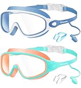 Vvinca Swim Goggles, Kids Goggles with Earplugs& Nose Clip Wide View Anti-Fog/UV Swimming Goggles...