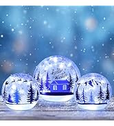 YEAHOME Christmas Decorations Indoor, Set of 3 Crackle Glass Ball with LED Lights Christmas Tree ...