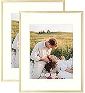 AUEAR, 11x14 Aluminum Metal Wall Mounting Photo Frame with Ivory Mat for 8x10 Pictures Includes S...