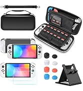 YUANHOT Accessories Bundle Compatible with Switch OLED Including Carrying Case Bag, Protective Ca...